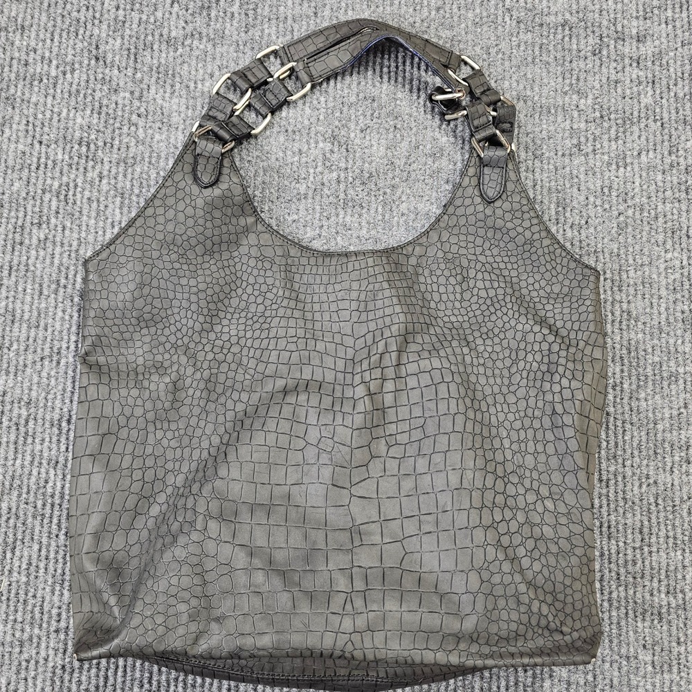 Maurices Shoulder Bag Women OS Gray Faux Crocodile Hobo Zebra Print Lining